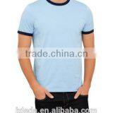 Pure Organic Cotton Classic Breathable Men's Tee Round Neckline Contrast Piping Pique t Shirt thumbnail-1