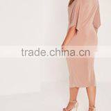 Plus Size Midi Dress Pink Long Sleeve Knot Sexy Elegance Dress Custom Split Hem Dress thumbnail-4