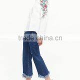 2017 Spring and Summer National Style Embroidered Long Sleeve Blouse Lapel Embroidery White Cotton Shirt thumbnail-3