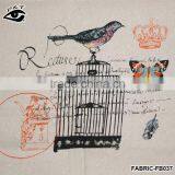 Vintage Canvas Textile Fabric Bird Pattern Printed Linen Fabric Screen Printing Linen Fabric thumbnail-1
