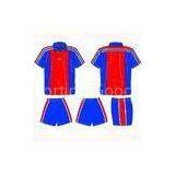 Royal Blue / Red Sublimated Soccer Team Uniforms Tops and Shorts With Collar Cool Max