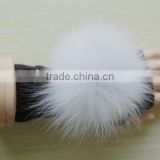 Fashion knitted funky glove with real fur mittens/ fox fur pompon muff gloves mittens