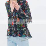 Hot Selling China Clothing Floral Print Long Sleeve Sheer Chiffon Blouses thumbnail-1