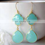 Aqua Chalcedony Gold Vermeil Bezel Set Earrings/Dangle Earrings/Amethyst Gemstone Earrings thumbnail-1