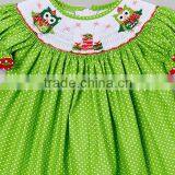 Lime Owl Dot Hand Smocked Children Clothing Wholesale thumbnail-2