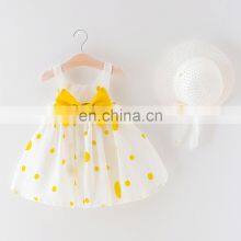 Summer Cute Dot Big Bow Sleeveless A-Line Cotton Infant Toddlers Clothing Girls Dresses With Hat