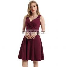 Evenings Women's Tea Length Dress With Rosette Detail V Neck Casual Dress Summer Solid thumbnail-2