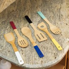 bamboo utensil set with color handle bambu spoon color spatula cooking tools