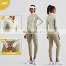 Contrasting Colors Silm Women Yoga Outdoor Jackets Custom Zipper Long Sleeves Sports Wear thumbnail-2