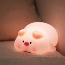 EGOGO Pig Silicone Baby Lamp Sensitive Tap Control Animal Induction Table Lamp Soft Smart Night Light For Kids thumbnail-1