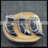 LFD-0059P ~ Wholesale New Horn Shape Agate With Crystal Rhinestone Paved Pendants For Jewelry Making