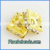 Wholesale Newest 8mm Crystal Rhinestone Spacer Gold Square Beads Loose Metal European Jewelry Accessories Findings SRS-AB01