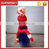 A-827 Knitting Christmas Wine Cozy Toppers Wine Santa Hat and Scarf Set Knitting Christmas Wine Bottle Topper thumbnail-2