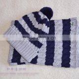 High Quality Chunky Stripe Cuffed Knit Hat & Scarf Set