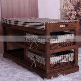 Modern Style Made of Paulownia Wood and Straw Weaving Home Funiture Bed Stool Leg Rest Stoll thumbnail-2