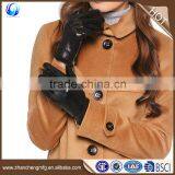 Elegant Ladies Winter Silk Lined Black Sheepskin Leather Gloves With Zipper thumbnail-1