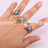New Style Gold Design Ring, Pave Crystal Zircon Turquoise Stone Rings thumbnail-5