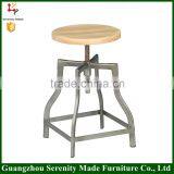 Industrial Swivel Bar Stool Adjustable Height With Wooden Top