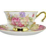 New Hot Product 200ml Bone China European Style Flower Pattern Coffee Cup With Saucer Set for Wedding Gift thumbnail-1