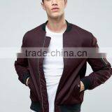 High Quality New Design Durable Zip Fastening Baseball Collar 100% Cotton Sweat Burgundy Casual Men Sport Solid Bomber Jacket thumbnail-1