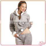 Fancy Fleece Hooded Set Grey Pajamas for Ladies thumbnail-1