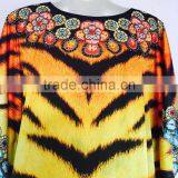 Long Satin Digital Crystal Embellished LLEOPARD PRINT Kaftan CAFTAN Tunic Poncho Blouse thumbnail-3