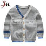Pure cotton Childrenwear gray color flat knitting strip neck unique design sweater cardigan boy