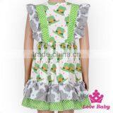 Spring St.Patricks Day Clothes Green Color Flutter Sleeve Ruffle Design Baby Girl Short Puffy Dress thumbnail-3