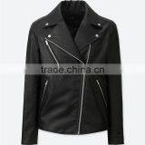 Women's Cool Black Moto Riders Coats Diagonal Front Zipper Leather Jackets thumbnail-2