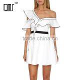 Asymmetrical Ruffle One Shoulder Contrast Pipping Short Dress thumbnail-1