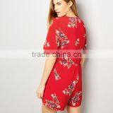 Drawstring Short Sleeve Playsuit for Women Rayon Floral Clothing thumbnail-2