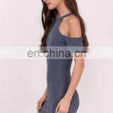 OEM Cold Shoulder Ribbed Bodycon Mini Dress 2017 thumbnail-2