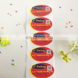 Factory price ellipse enterprise paper adhesive colorful packaging sticker with QR code printed