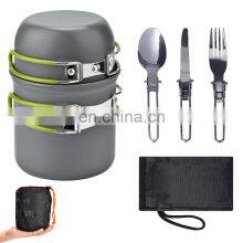 Portable Camping Cookware Kit For 1-2 People Outdoor Cooking Pan Pot Silverware Set For Backpacking Camping Hiking