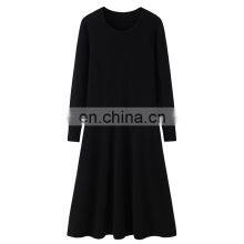 New Arrival Women's Crew Neck Casual Pure Cashmere Dress High Quality Knee-Length Knitting Fabric Breathable Natural Autumn thumbnail-1