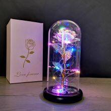 24K Gold Foil Rose in Glass Dome With Colorful LED Light for Women Mom Valentines Mothers Day Gifts Bulk thumbnail-2