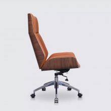 Office Chair in Cognac Leather, Walnut Wood and Polished Aluminum – Nordic thumbnail-4