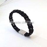Magnetic Bracelets for Women Genuine Braided Black Leather Bracelet thumbnail-2