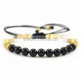 BRH0914 Polished Onyx& Gold Pleated Bicone Brass Bead Craff Macrame Bracelet Quality Choice thumbnail-1