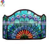 P-02 Peacock Stained Fireplace Screen Stained Glass Tiffany Design