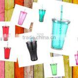 Hard Double Wall Plastic Drink Cup With Straw and Lid thumbnail-1