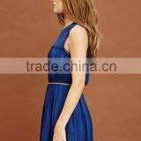 New Arrival Women Blue Elegant Short Casual Dress With Pleat thumbnail-3