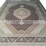 Black-Black Mahi Tabriz Woolen and Silk Carpet thumbnail-1