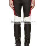 Get Yourself a Pair of These Mens Black Leather Pants Online With Color Block Red and White Panels thumbnail-1