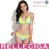 RELLECIGA 2016 Lace Collection -Mint Green + Yellow Floral Lace Bikini Swimsuit With Triangle Top and Brazilian Cut Scrunch Butt