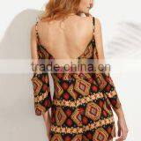 Bodysuits Latest Fashion Design Women Clothing Multicolor Print Cold Shoulder Tie Waist Jumpsuit thumbnail-2