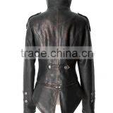 Punk Rave Gothic Winter Slim Unisex Military Jacket Coat Cowhide Leather thumbnail-2
