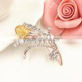 Fashion Yellow Crystal Gold Plated Flower Corsage Brooch thumbnail-2