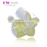 D156 wholesale 925 silver flower shape enamel grass green charm beads