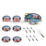 European Character Design Ceramic Dinner Ware Round Tray With Plates, Decorative Porcelain Cake Tray With Brass Handles thumbnail-1